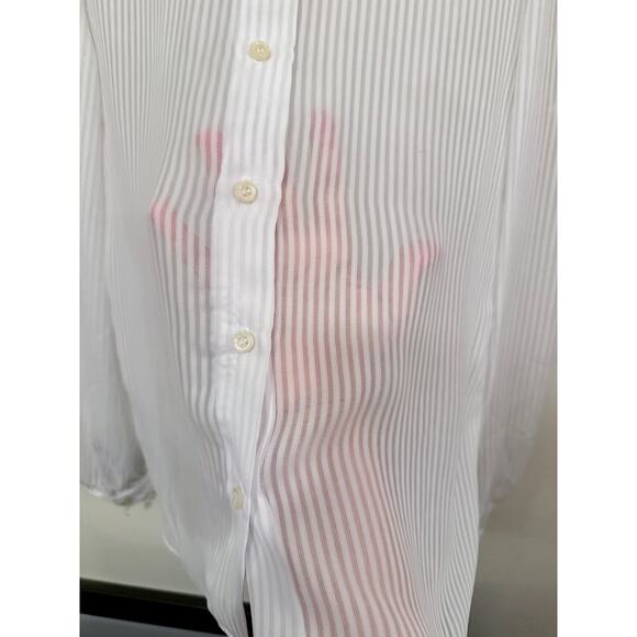 Vintage Sheer Peter Pan Collar Bow Tie Lace-Trimmed Blouse, Button up back Sz 6 - Picture 6 of 7